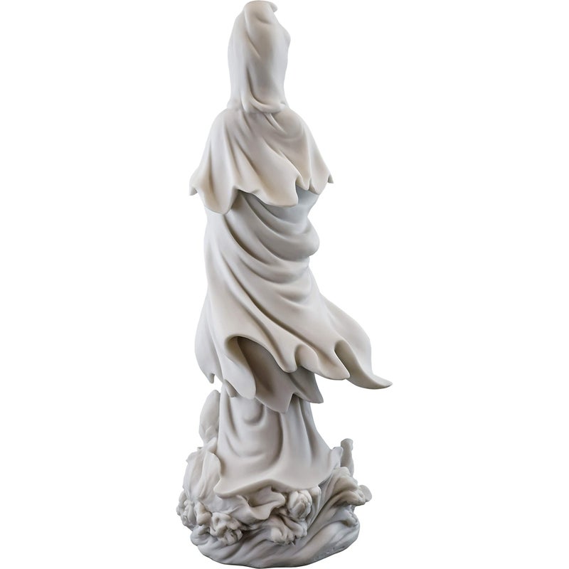 Top Collection Quan Yin Statue on Lotus Pedestal - Kwan Yin Goddess of Mercy and Compassion Sculpture in White Marble Finish- 12.5-Inch Buddhist Figurine - Image 3